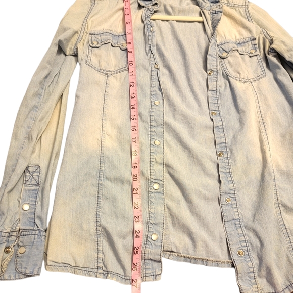 Blue denim button up top - Picture 5 of 6